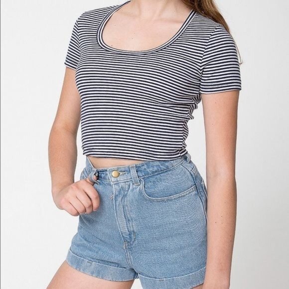 American Apparel Dark Navy Stripe Crop Top - Picture 1 of 4